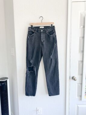 Abercrombie & Fitch Faded Black Distressed High Rise Dad Jeans Size 29 8R